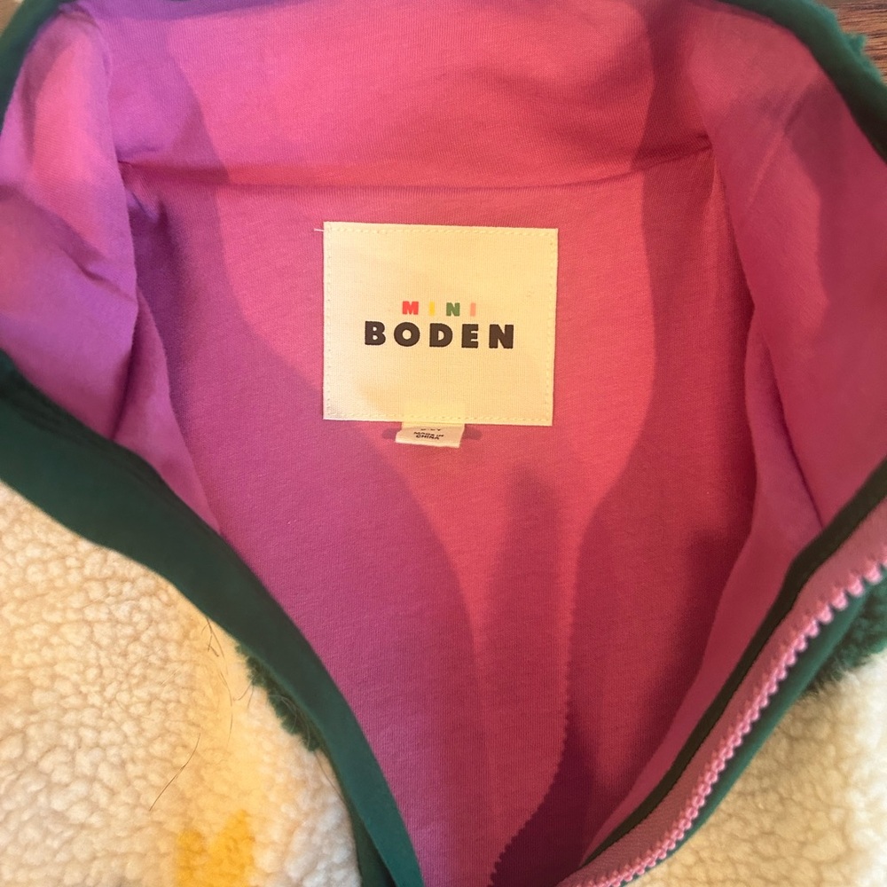 Mini Boden Apple Print Eden Borg zip Through Fleece Jacket - Picture 7 of 9